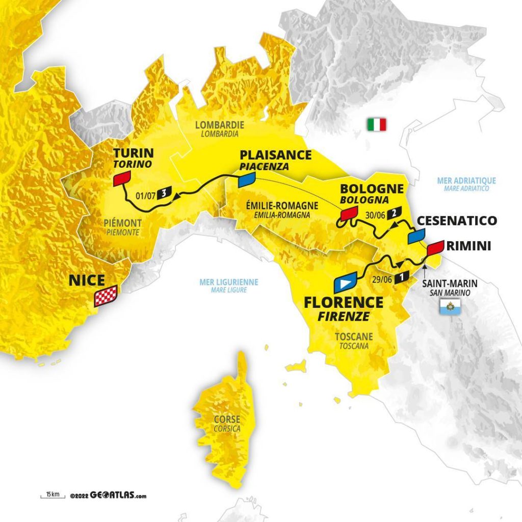 Karte Grand Depart Tour de France 2024 Italien Toskana Emilia Romagna